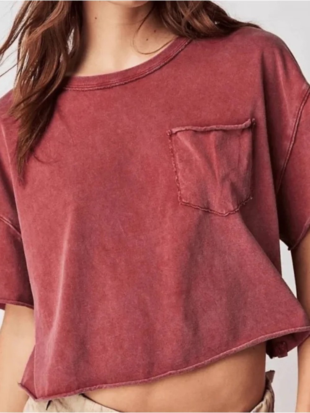 Free people fade into you Tee Washed Red Cropped Pocket Tee